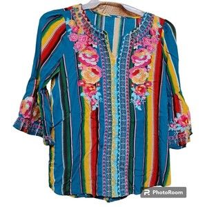 Savanna Jane Embroidered Top Size S Colorful Hippie Boho